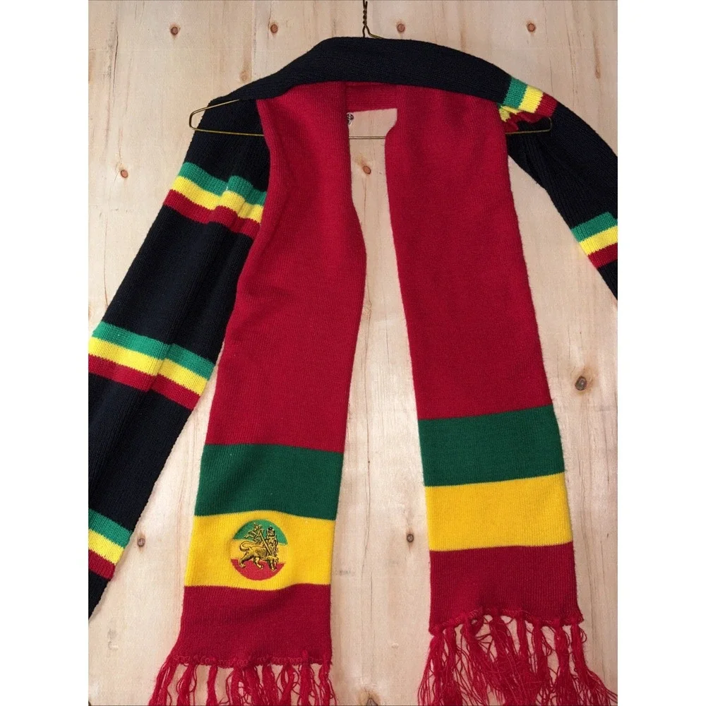 FSNY Lion of Judah Rasta Scarf Mens Striped Knit Winter Wrap Jamaica Black Red